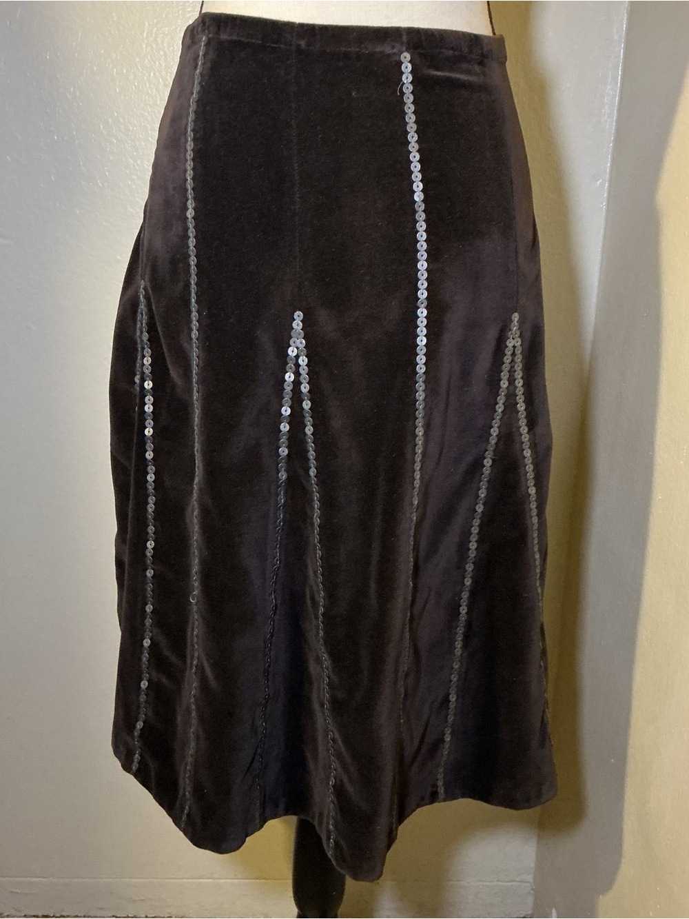 Soft Surroundings 1X Brown Cotton Skirt with Bronze Sequin Embellishment - Picture 3 of 9
